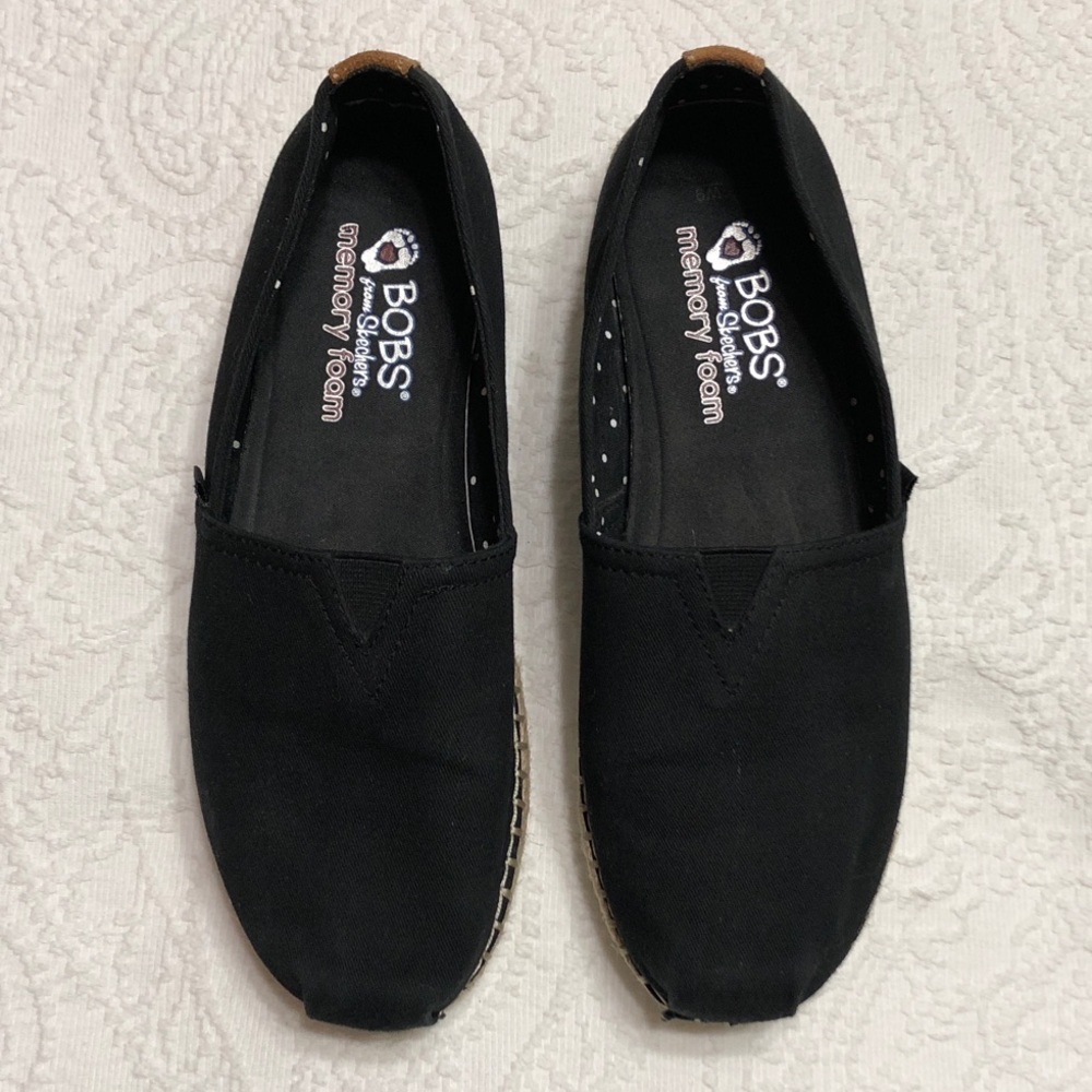 BOBS from Sketchers Black Slip-On Espadrilles Size 9M Canvas Memory Foam - Picture 3 of 8